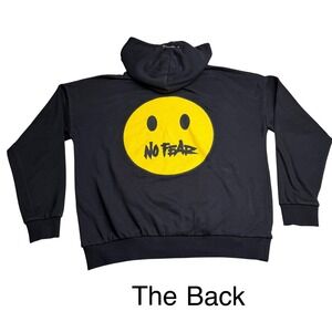 No Fear Hoodie Vintage Y2K Smiley Face Graphic Thrashed Grunge‎ Black Skate S